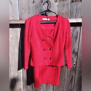 I Magnin Vintage Lurex Suit 50s 60s Red Womens 8 Med Crystal Mod Mcm 2pc Cocktai